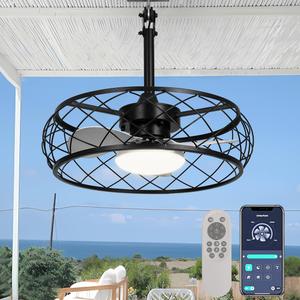 Ceiling Fans with Lights 20IN, Plug in Ceiling Fan with 3 Color Temperature Dimmable for Outdoor Indoor, Remote Control & App Socket Fan Light with Hanging Hook for Gazebo,Porch,Living Room