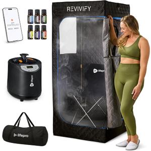 LifePro Revivify Mini Portable Sauna for Home with 2.6L Steamer, Essential Oils and App Control  Full Body Steam Room with Adjustable Heat Levels & Timer  Easy-to-Use at Home Sauna Tent Portable