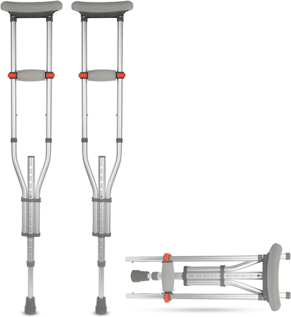 Lightweight Underarm Crutches with Height Adjustment up to 300 LBS, Aluminum Walking Aid for Teens to Adults Range 46 66, Durable Crutches with Underarm Pad and Hand Grip, 1 Pair