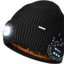 Wmcaps Fleece Lined Bluetooth LED Beanie, Winter Warm Hat with Light and Speaker Mic Cordless Headphones, Gifts for Men Dad (Black)