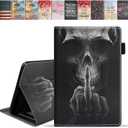 Case for All-New Kindle Fire HD 8/Fire HD 8 Plus Tablet (12th/10th Generation, 2022/2020 Release), Slim PU Leather Cover with Card Slot & Pencil Holder, Funny Skeleton Skull