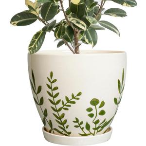 MPotTo 10 Inch Plant Pot - Ceramic Planter for Indoor Outdoor Flowers, Decorative Round Indoor Flower Pot with Drainage Hole and Saucer, Plant Lover Gifts, Garden Patio Home Office Decor, White