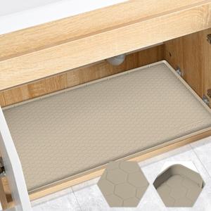 Waterproof Under Sink Mat 34" x 19", Silicone Cabinet Liner, Rubber Protector for Kitchen and Bathroom, Keeps Cabinets Clean, Dry, and Organized (Khaki)