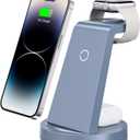 3 in 1 Charging Station for iPhone, Wireless Charger for iPhone 17 16e 16 15 14 13 12 11 X Pro Max & Apple Watch - Charging Stand Dock for AirPods (Blue)