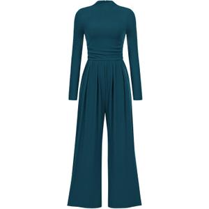 PRETTYGARDEN Jumpsuits For Women Dressy Casual Fall Fashion 2025 Long Sleeve Mock Neck Romper Business Work One Piece Outfits (Large, Lake Blue)