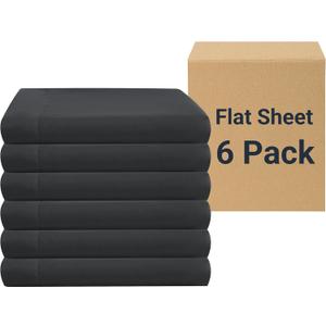 ZPECC Bulk Flat Sheets Only Queen Size 6 Pack, Easy Sort Top Bed Sheet by Color-Coded Label, Soft Durable Brushed Microfiber Fabric Hotel Airb & bs Essentials for Hosts, 90"x102", Black