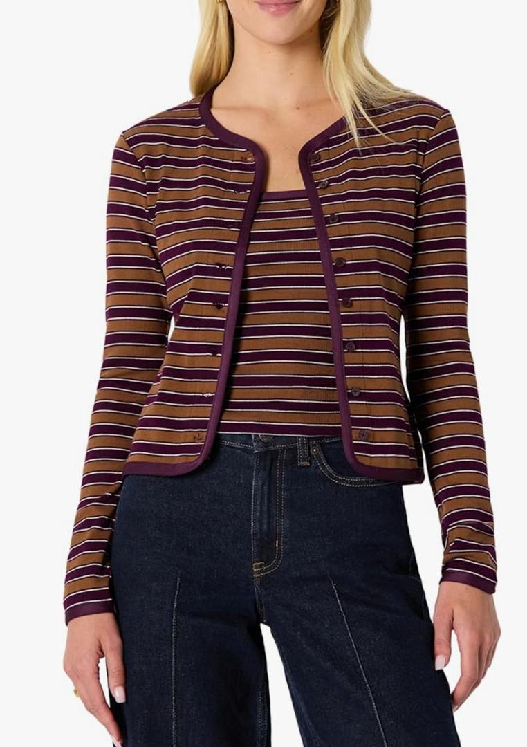 Amazon Essentials (Demi's Pick) Women's Slim-Fit Ribbed Cardigan & Cami Set with Removable Straps, Size XXL