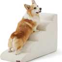 Lesure Dog Stairs for Small Dogs and Cats Pet Steps Ramp for Bed and Couch with CertiPUR-US Certified Foam with Non-Slip Bottom, Beige, 5 Steps