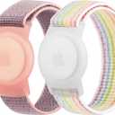 Meliya Nylon AirTag Bracelet for Kids, 2 Pack Nylon Watch Bands Compatible with AirTag, Adjustable Anti Lost Wristband for Toddler Child Elders Small Large (Pink Sand+Rainbow, Large (5.1"-7.4"))