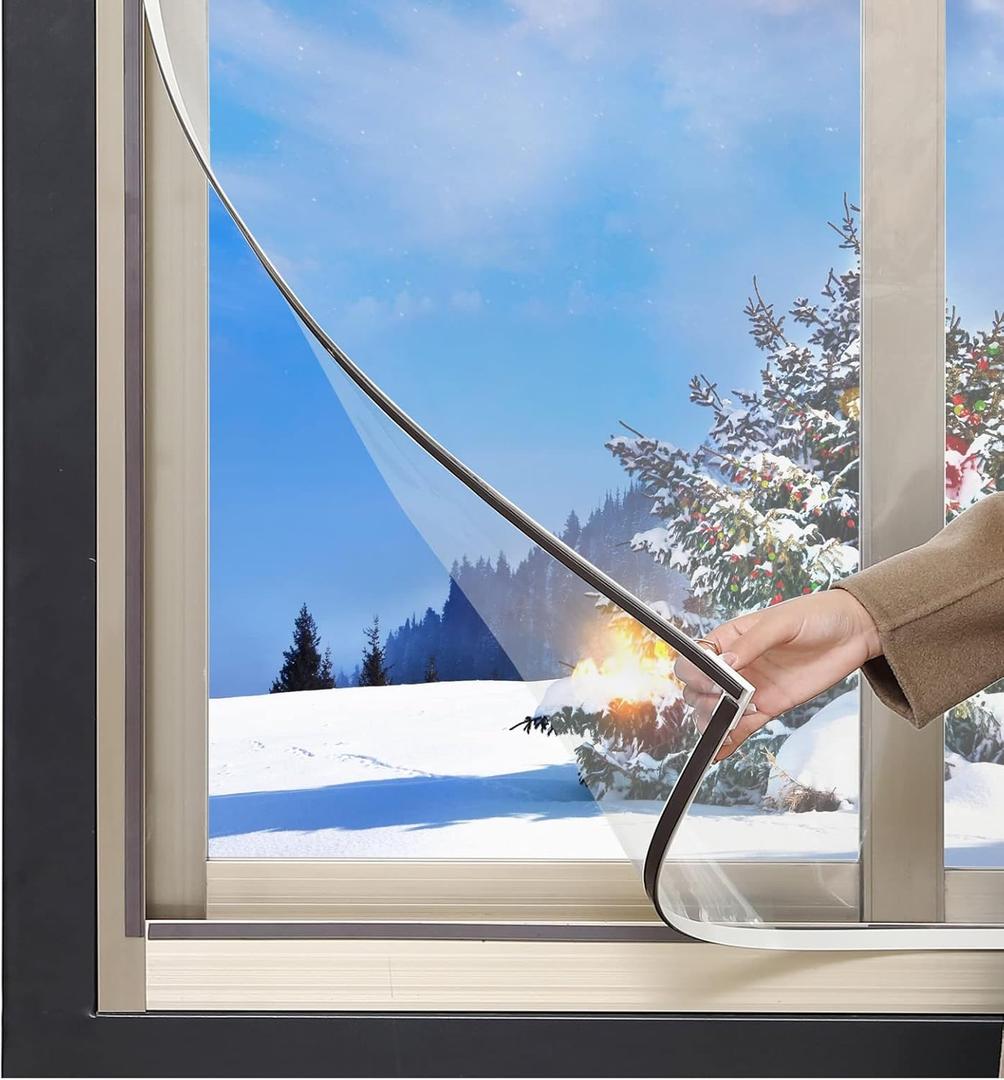 DIY Magnetic Window Insulation Kit 56"x35" Indoor Clear Film for Heat and Cold Winterizing Kit Cuttable Transparent Window Covering