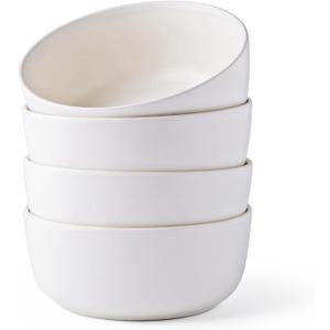 AmorArc Stoneware Cereal Bowls Set of 4, 26oz Ceramic Soup Bowls Set for Cereal Soup Snacks, Modern Kitchen bowls for Meal, Dishwasher &Microwave Safe (Stoneware Matte White)