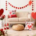 OHOME Valentines Day Decorations -Valentine's Pillows Covers 18x18 Inch Heart Throw Pillows - Valentines Decor Party Favors Supplies Accessories Indoor Outdoor for Galentines Day Home Couch Office (Red)