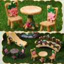 9 Pcs Fairy Garden Accessories - Miniature Garden Kit Landscape Decorations Table and Chairs Set Fairy Garden Furniture Ornaments Bridge Flower Slide Figurine for Terrarium Potted Plants, Dollhouse