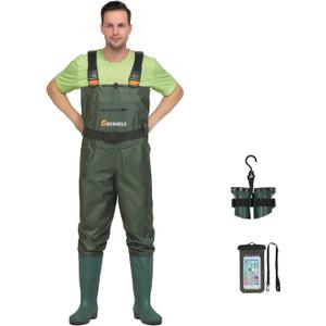 Gieeshield Chest Waders with Boots Waterproof Lightweight 2-Ply Nylon/PVC for Men & Women Fishing & Hunting (M7/W9, Green)