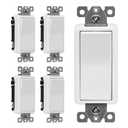 ENERLITES 4-Way Decorator Light Switch, Four Way Rocker Switch, Gloss Finish, Ground Wire Lead Attached, Residential/Commercial Grade, 15A 120V/277V, UL Listed, 94150-W-5PCS, White, 5 Pack