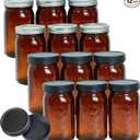 Jumterlee 12 Pack 32 oz Amber Mason Jars, Wide Mouth Mason Jars with Lids and Bands and 12 Black Plastic Mason Jar Lids, Canning Jars Used for Canning, Pickling, Juice, Jam, Jelly