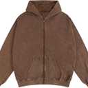 Mens Zip Up Hoodie Women Full Zip Hoodies Vintage Acid Wash Oversized Sweatshirts Hooded Sweatshirt Streetwear (X-Large, Sandy)