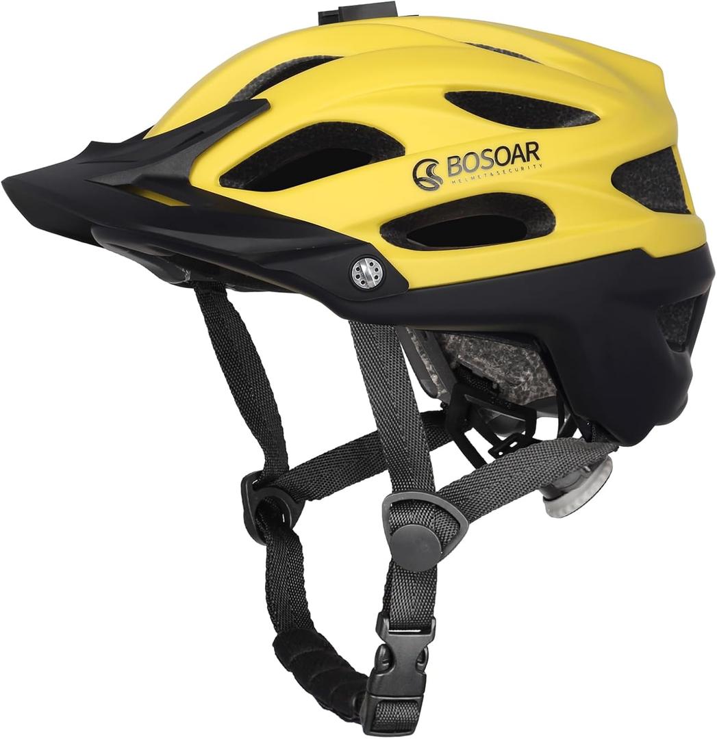 Bosoar Mountain Bike Helmet, Adult Cycling Helmet with Camera Mount and Detachable Visor for Men Women Youth, Suggested Fit 55-61 Cm (Chrome Yellow)