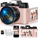 5K Digital Camera for Photography,UHD 75MP WiFi Vlogging Camera for YouTube,Compact Camera with 3" 180Flip Screen,64GB SD Card,16X Digital Zoom,2 Batteries,Perfect for Beginners and Teens,Pink