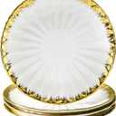 Dinner Plates, Ceramic dinner plates Set of 4, White Dinner Plate with Gold Rim, 10 Inch Dinnerware Dish Set for Kitchen Round Salad-Plates, Dessert Appetizer plate Serving Dishes for Parties