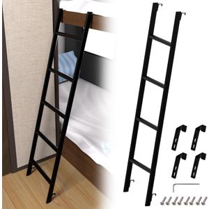 RV Bunk Bed Ladder 55'', Heavy Duty Travel Trailer Bed Ladders with 4 Hook and Foot Caps, Metal Twin Bed Step Ladder for Home Dorm Appartments, Load 330 LBS (55inch / 140cm, Black)