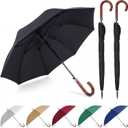 Silkfly 48" Auto Open Umbrella Large Wooden J Stick Handle Vintage Windproof Travel Wedding Fast Drying Umbrella, 2, Black