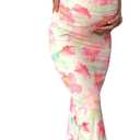 Milumia Women's Maternity Floral Mesh Strapless Tube Dress Sexy Split Thigh Bodycon Maxi Dress (L)