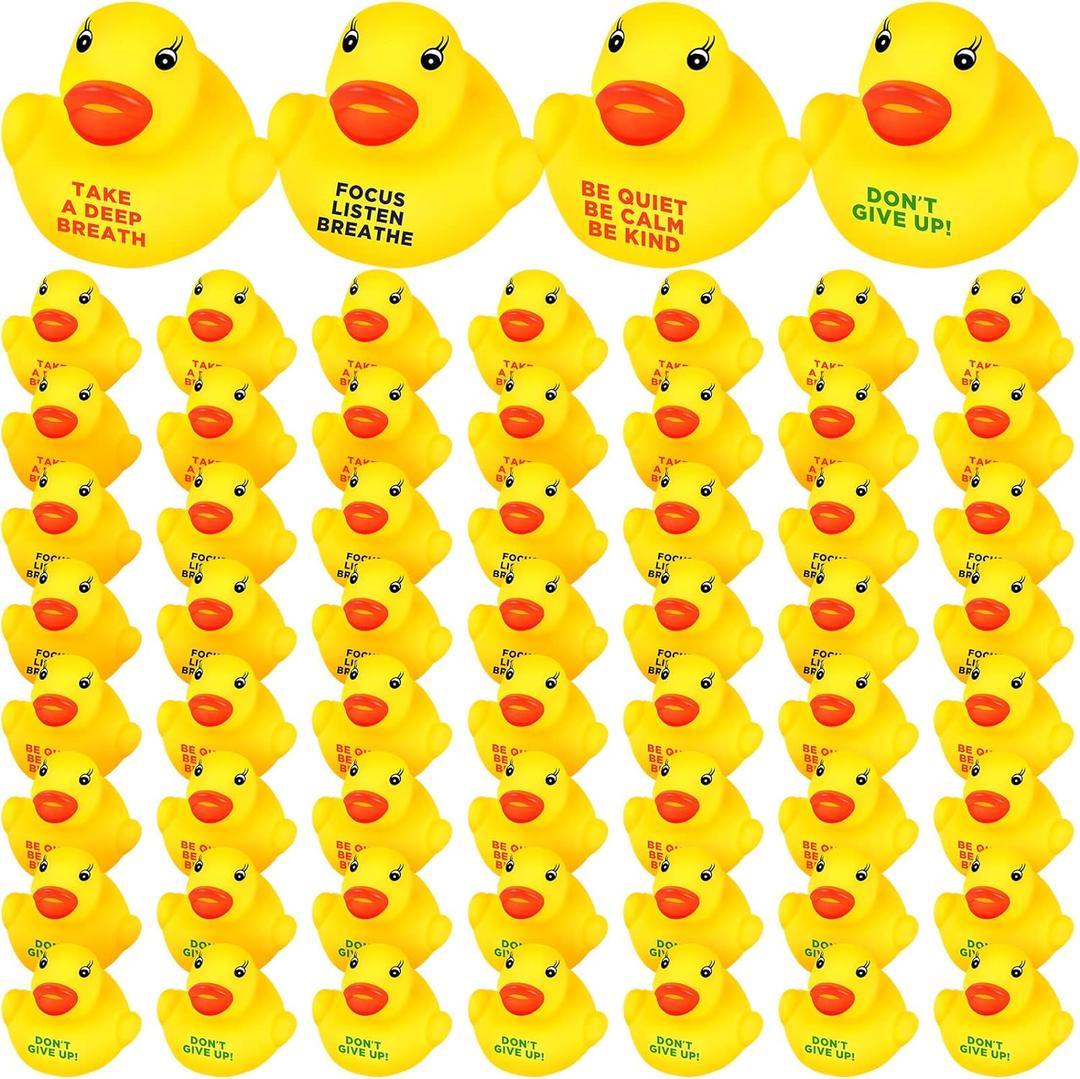 Lenwen 60 Pcs Rubber Duck Bulk Bath Toy Mini Inspirational Gift Motivational Rubber Ducks Thank You Gifts Inspirational Party Favors Baby Shower Decorations Birthday Party Favors (1.3 Inch)