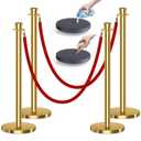 4 x kaiyomi 4Pcs Stanchions with Red Velvet Ropes Set, 5 Feet Velvet Ropes and Posts Poles for Red Carpet Party Decoration and 360 Photo Booth (Golden)