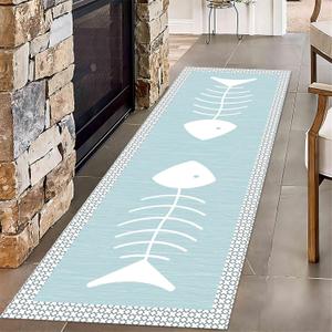 Cute Fish Runner Rug for Hallways 2x6ft Non Slip Kitchen Runner Mat Washable Laundry Rugs with Rubber Backing Carpet Runner for Entryway Room Kitchen Bedroom Bathroom