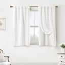 Pack of 2 Bathroom Curtains Window,Short White Boho Pom Pom 60% Backout Farmhouse Privacy Curtain for Small Bedroom Kitchen Windows 45 Inch Length (34"W x 45"L , White 