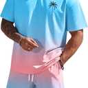 RoseSeek Men's Short Sets 2 Piece Outfits Tropical Graphic Tees and Shorts Sets Beach Vacation Outfits (XX-Large, Blue and Pink)