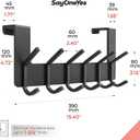 Matte Black Over The Door Hooks Heavy Duty Stainless Steel Door Hanger with 6 Double Hooks for Hanging Towels, Coats, Robes, Hats, Bags No Drill Over Door Towel Rack for Bathroom & Bedroom