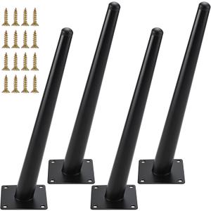 24" Metal Desk Legs, Reinforced Steel Table Furniture Legs Set of 4, Black