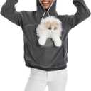 Cat Dog Pouch Hoodie Pet Carrier Sweatshirt Large Pocket Pullover Shirt for Women (Medium, Dark Grey)