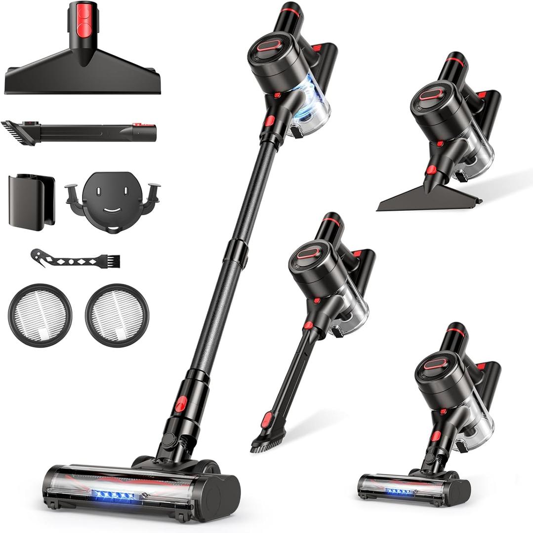 Cordless Vacuum Cleaner, 450W 40Kpa Stick Vacuum with Powerful Suction, 50Mins Vacuum Cleaners for Home, Anti-Tangle Brush, 8 in 1 Lightweight Vacuum for Hard Wood Floor Carpet Pet Hair