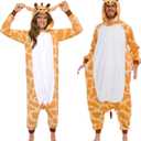 Funziez! Adult Onesie Halloween Costume Animal Dinosaur Shark Unisex Plush One Piece Cosplay Suit for Adults, Men and Women (Giraffe)