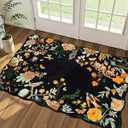 Rugflix Scalloped Floral Rug for Entryway, 2x3 Washable NonSlip Kitchen Area Rugs, Small Low Pile Indoor Door Mat, Soft Entrance Carpet for Bathroom Bedroom, Dark Black