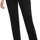 Women's High Waisted Dress Pants Straight Leg Business Trousers with Pockets Stretch Fabric for Office Work Casual (Black)