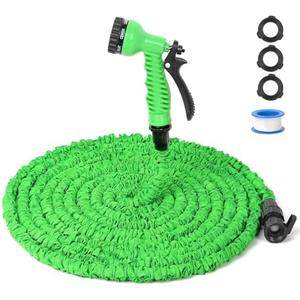 SienSlices Expandable Garden Hose 12FT - No Kink Flexible Water Pipe with 7 Pattern Spray Nozzle, Solid Brass Connectors and Retractable Latex Core, Lightweight Expanding Hose for Gardening, Green