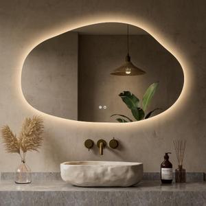 Keonjinn Irregular Bathroom Mirror with Lights 48" x 30", Tempered Glass