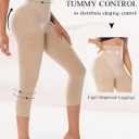 Women High Waist Capri Tummy Control Shapewear Leggings (Beige, L)