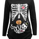 Detigee Women's Halloween Pregnancy T-Shirt Skeleton Costume Maternity Tops (Black, Large)