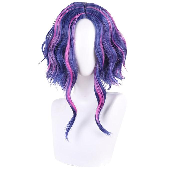 Maysuwell Anime Cosplay Wig for Purple Short Wavy Curly Hair Synthetic Fabric for Adult Women Halloween Chirstmas Role Cosplay