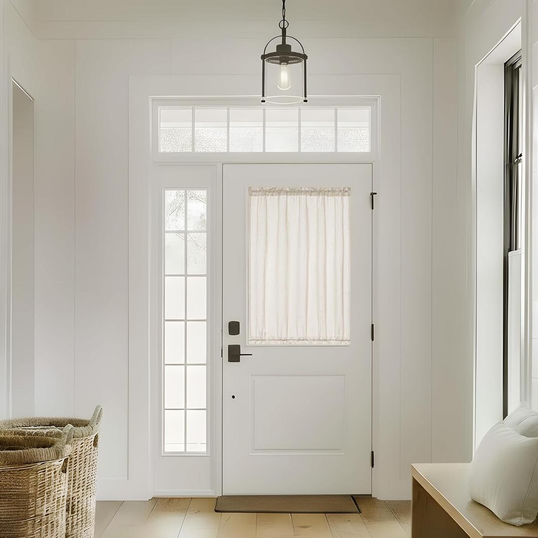 Natural Linen French Door Curtains Set of 2, Light Filtering Privacy Window Curtains 25 x 40 Inch Length with Dual Rod Pocket and Tie Back Drapes Beige Semi Sheer Front Door Curtain W25xL40 Natural Linen French Door Curtains Set of 2, Light Filtering Privacy Window Curtains 25 x 40 Inch Length with Dual Rod Pocket and Tie Back Drapes Beige Semi Sheer Front Door Curtain W25xL40