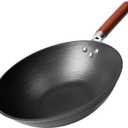 21st & Main Wok, Stir Fry Pan, Wooden Handle, 11 Inch, Lightweight Cast Iron, chefs pan, pre-seasoned nonstick, for Chinese Japanese and other cooking
