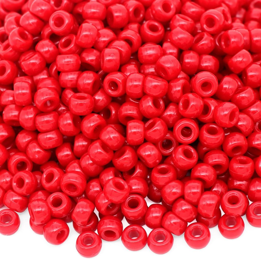 1000Pcs Pony Beads Bracelet 9mm Red Plastic Barrel Pony Beads for Necklace,Hair Beads for Braids,Key Chain,Jewelry Making (Red)