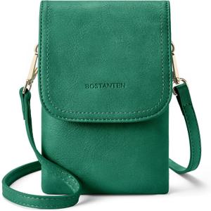 BOSTANTEN Vegan Leather Small Crossbody Bags for Women Designer Cell Phone Bag Wallet Purses Adjustable Strap (Light Green)