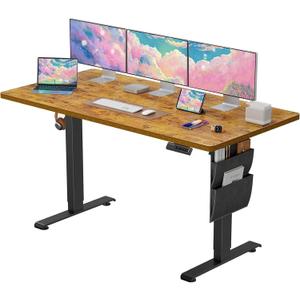 Marsail 63x24 Inch Electric Standing Desk Adjustable Height Home Office Desk with Storage Bag,Headphone Hook for Computer Workstations (Vintage Brown)