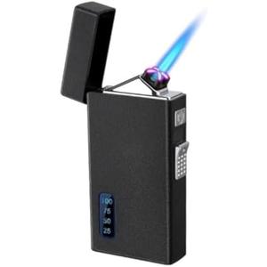 CKVARSP Windproof Lighter, Butane + Electricity, Type-C Charging, Adjustable Flame, Rechargeable, Power Display(Black)